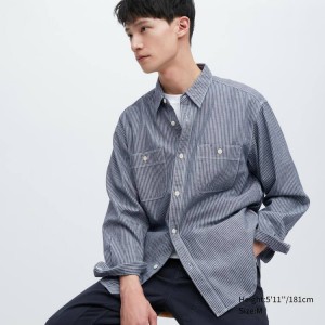 Pánské Košile Uniqlo Hickory Denim Regular Fit Pracovní (Regular Collar) Blankyt | BJDAISN-57