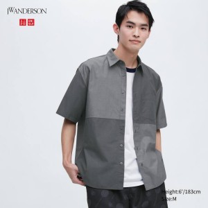 Pánské Košile Uniqlo Jw Anderson Běžné Chambray Krátké Sleeved Šedé | PUKIJWY-54