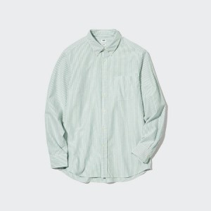 Pánské Košile Uniqlo Slim Fit Pruhovaný Oxford (Button-down Collar) Zelene | KQSPLIU-72