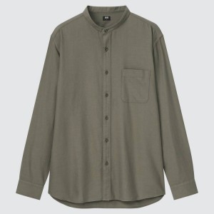 Pánské Košile Uniqlo Soft Twill Regular Fit (Grandad Collar) Olivy Zelené | TFRULOZ-71