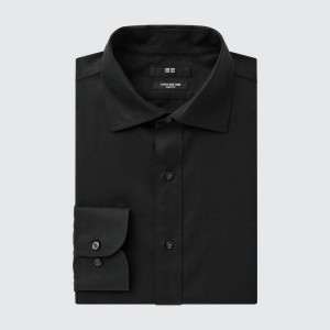 Pánské Košile Uniqlo Super Non-iron Slim Fit Semi-cutaway Collar (2020 Season) Černé | HYMZGFA-87