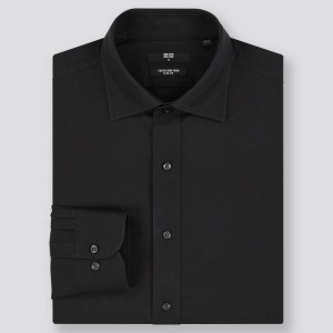 Pánské Košile Uniqlo Super Non-iron Slim Fit Semi-cutaway Collar (2020 Season) Černé | STLGRPF-29