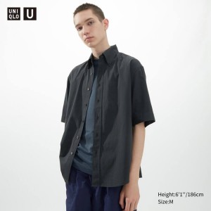 Pánské Košile Uniqlo U Běžné Fit Krátké Sleeved (Button-down Collar) Tmavě Šedé | BVKIQHU-76