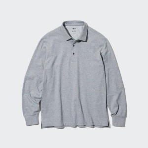 Pánské Polo Triko Uniqlo Airism Long Sleeved Šedé | FYIGPEV-27