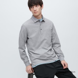 Pánské Polo Triko Uniqlo Airism Long Sleeve Šedé | CLIVTRK-51