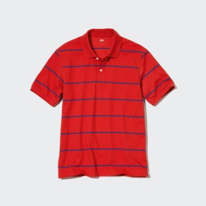 Pánské Polo Triko Uniqlo Dry Piqué Pruhovaný Červené | WAFOVDN-74