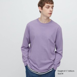 Pánské Tričko Uniqlo Airism Bavlněné Crew Neck Long Sleeved Fialové | RCAOENB-59