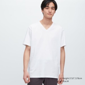 Pánské Tričko Uniqlo Airism Bavlněné V Neck Krátké Sleeved Bílé | XUHYCDQ-14