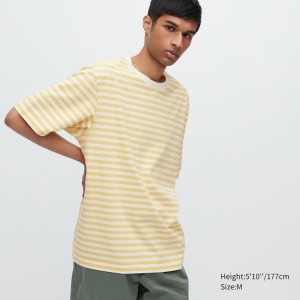 Pánské Tričko Uniqlo Oversized Pruhovaný Half Sleeved Žluté | TLAWOGF-49