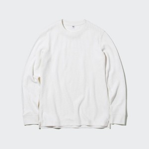 Pánské Tričko Uniqlo Waffle Crew Neck Long Sleeved Bílé | TBPIOLA-01