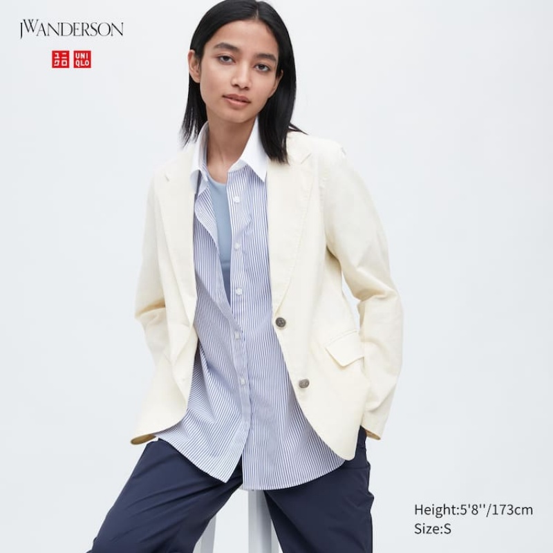 Dámské Bundy Uniqlo Jw Anderson Linen Blend Bílé | OTJKPEI-47