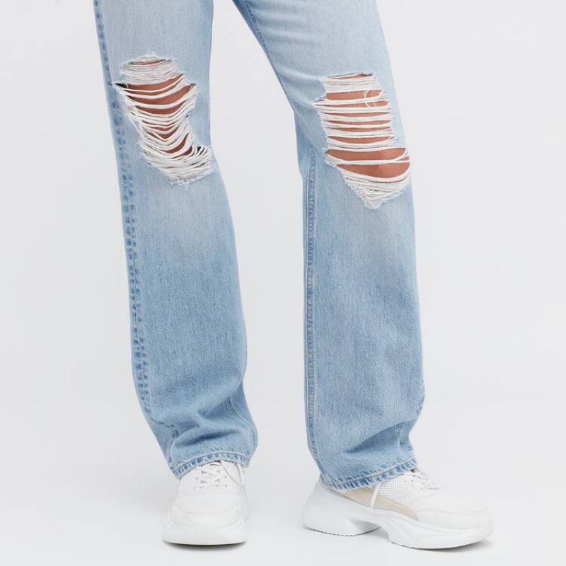 Dámské Džíny Uniqlo High Rise Rovný Leg Distressed Blankyt | VFHGLPT-03