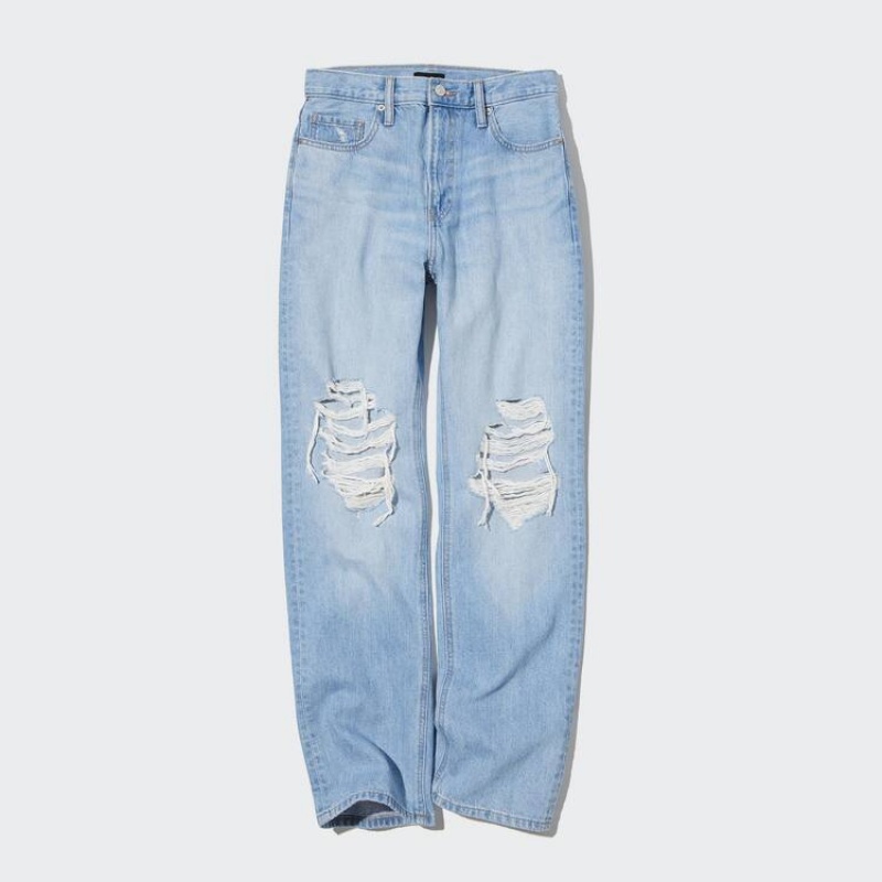 Dámské Džíny Uniqlo High Rise Rovný Leg Distressed Blankyt | VFHGLPT-03