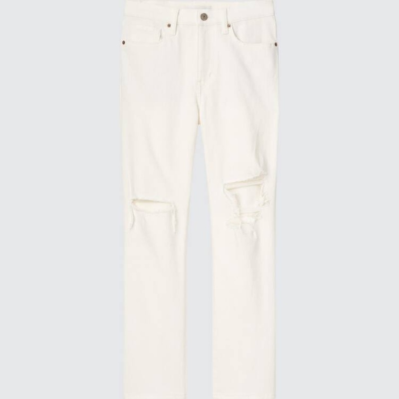 Dámské Džíny Uniqlo High Rise Slim Fit Rovný Leg Ankle Length Distressed Bílé | ZETXJLH-64