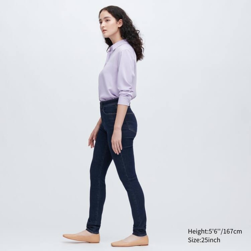 Dámské Džíny Uniqlo Ultra Stretch High Rise Hubená Fit Tmavě Blankyt | RJAWFOT-47