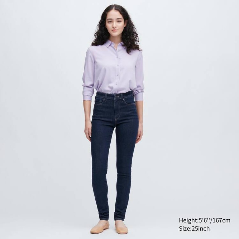 Dámské Džíny Uniqlo Ultra Stretch High Rise Hubená Fit Tmavě Blankyt | RJAWFOT-47