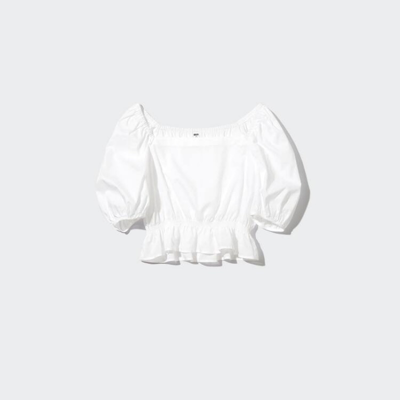 Dámské Halenka Uniqlo Bavlněné Cropped Krátké Sleeved Bílé | AKNYSVX-34