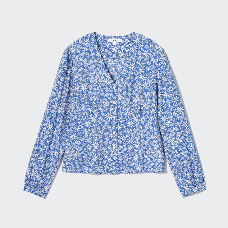 Dámské Halenka Uniqlo Printed V Neck Long Sleeved Blankyt | EYINDWV-68