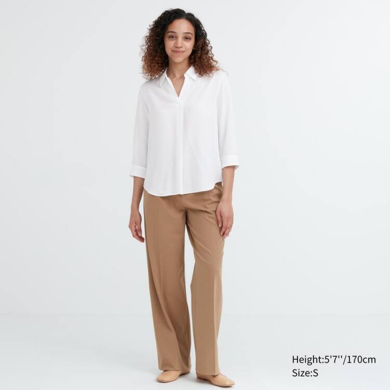 Dámské Halenka Uniqlo Rayon 3/4 Sleeve Bílé | LBFQNKJ-01