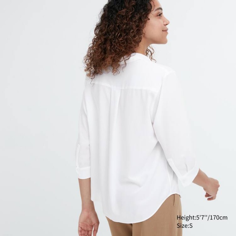 Dámské Halenka Uniqlo Rayon 3/4 Sleeve Bílé | LBFQNKJ-01