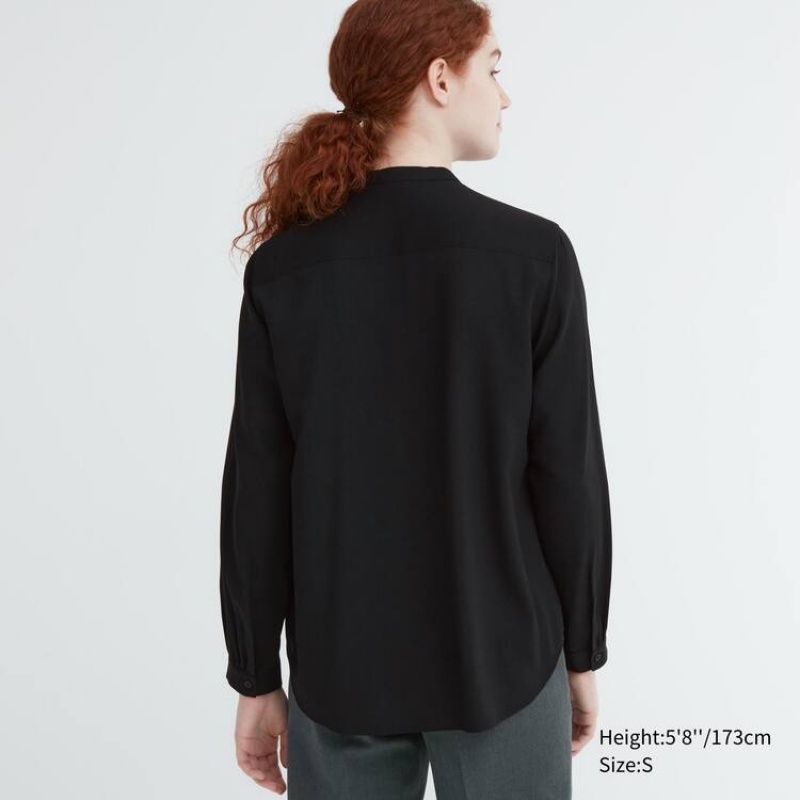 Dámské Halenka Uniqlo Rayon Pintuck Long Sleeved Černé | QSRUCBH-51