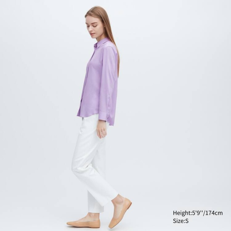 Dámské Halenka Uniqlo Viscose Long Sleeved Fialové | UYIPOXW-37