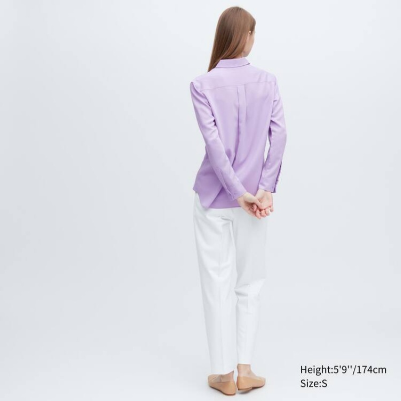 Dámské Halenka Uniqlo Viscose Long Sleeved Fialové | UYIPOXW-37