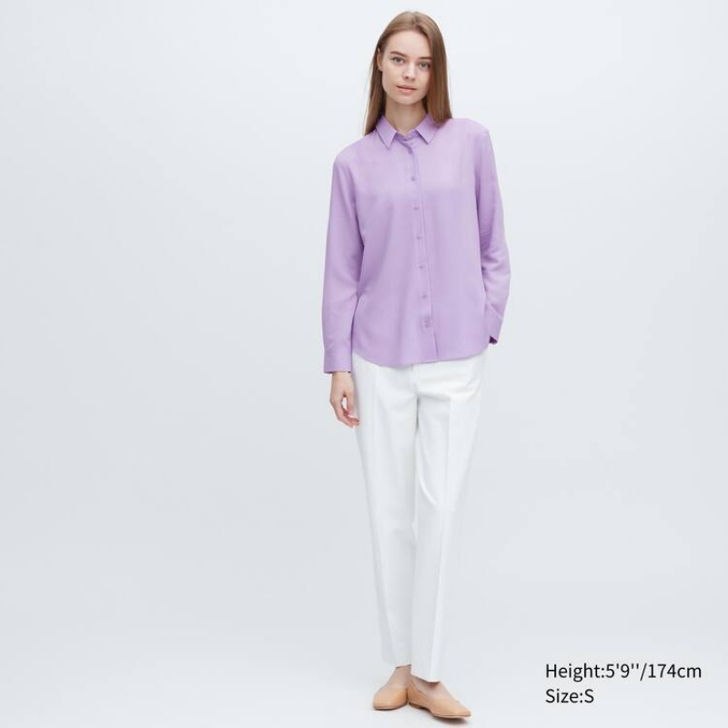 Dámské Halenka Uniqlo Viscose Long Sleeved Fialové | UYIPOXW-37