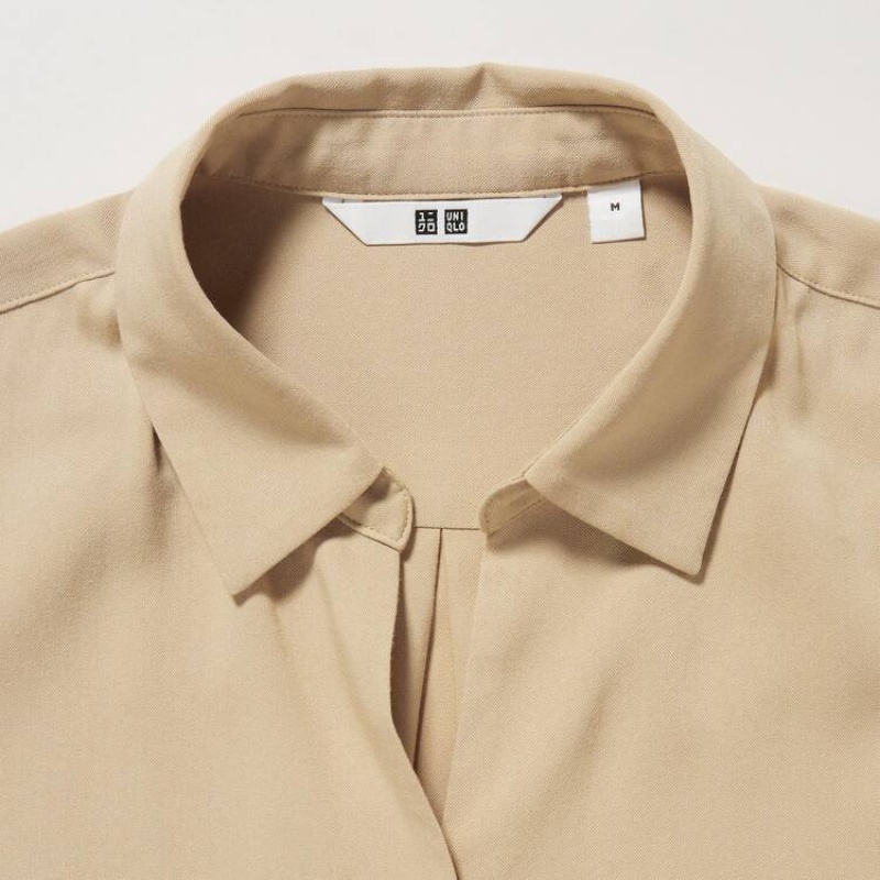 Dámské Halenka Uniqlo Viscose Skipper Collar 3/4 Sleeved Hnědožlutý | XRLVOWP-34