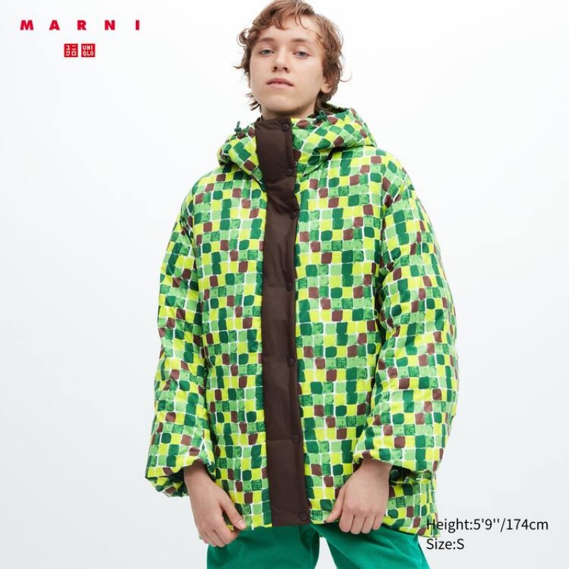 Dámské Kabáty Uniqlo Marni Down Printed Oversized Zelene | MIBVJEF-12