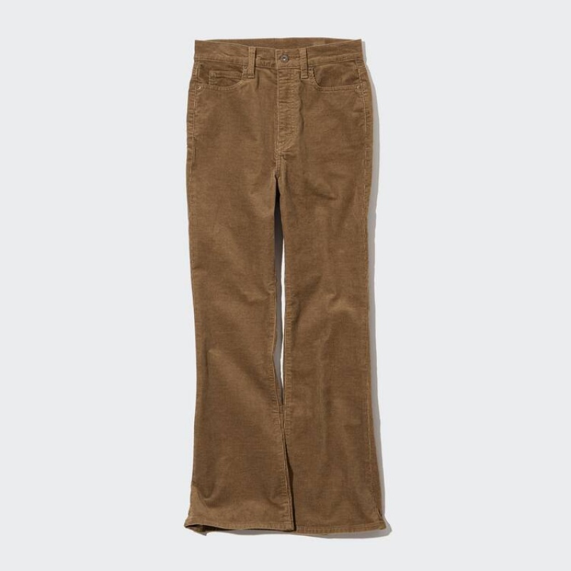 Dámské Kalhoty Uniqlo Corduroy Slim Flared Hnědé | ZUPQYAS-30