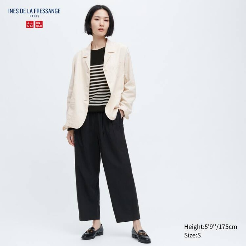 Dámské Kalhoty Uniqlo Ines De La Fressange Linen Bavlněné Blend Široké Leg Gathered Černé | TUWGZYM-35