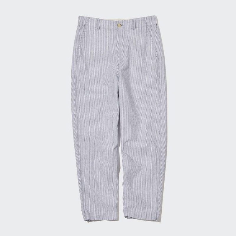 Dámské Kalhoty Uniqlo Linen Bavlněné Blend Pruhovaný Tapered Blankyt | YPQGXLW-61