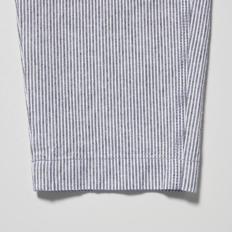 Dámské Kalhoty Uniqlo Linen Bavlněné Blend Pruhovaný Tapered Blankyt | YPQGXLW-61