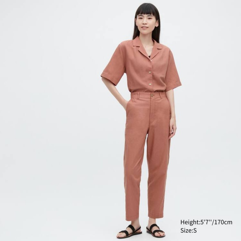 Dámské Kalhoty Uniqlo Linen Bavlněné Blend Tapered Hnědé | UWOPKDI-46