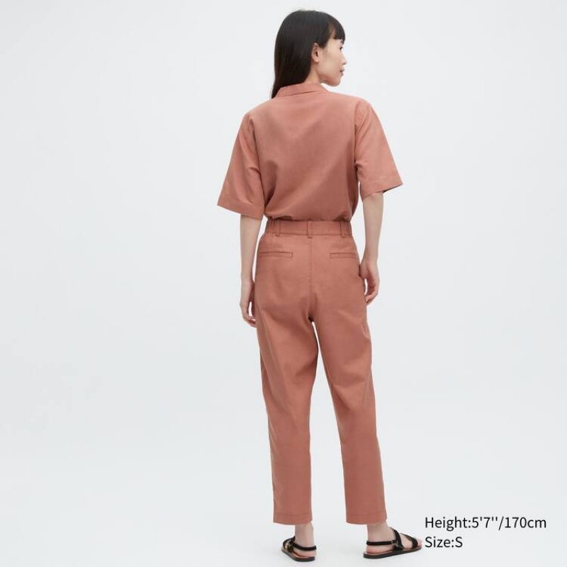 Dámské Kalhoty Uniqlo Linen Bavlněné Blend Tapered Hnědé | UWOPKDI-46