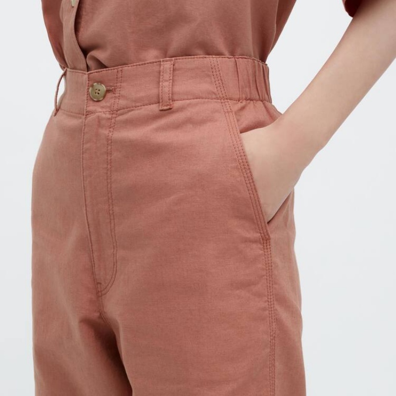 Dámské Kalhoty Uniqlo Linen Bavlněné Blend Tapered Hnědé | UWOPKDI-46