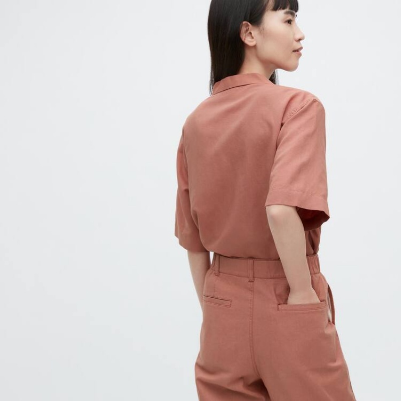 Dámské Kalhoty Uniqlo Linen Bavlněné Blend Tapered Hnědé | UWOPKDI-46