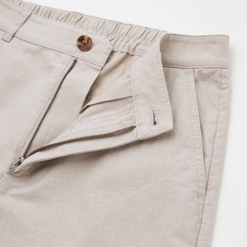 Dámské Kalhoty Uniqlo Linen Bavlněné Blend Tapered (2021 Season) Béžový | WGOUYZH-36