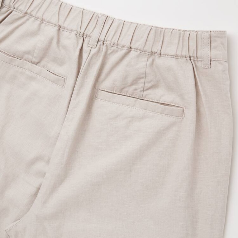 Dámské Kalhoty Uniqlo Linen Bavlněné Blend Tapered (2021 Season) Béžový | WGOUYZH-36