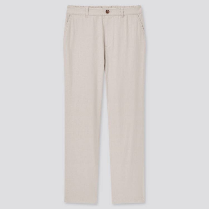 Dámské Kalhoty Uniqlo Linen Bavlněné Blend Tapered (2021 Season) Béžový | WGOUYZH-36