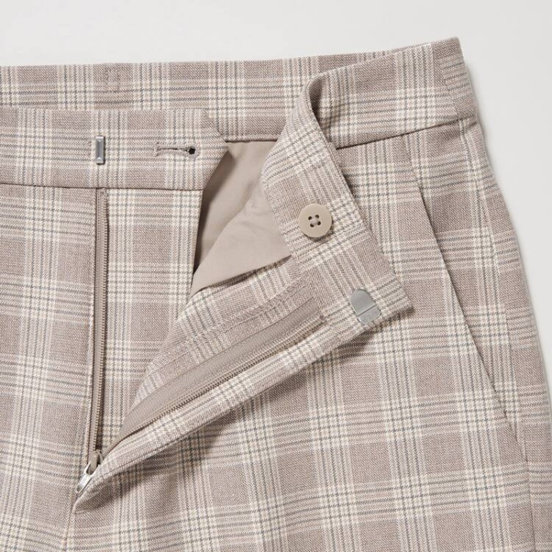 Dámské Kalhoty Uniqlo Smart Checked Ankle Length Béžový | NXUASGB-65