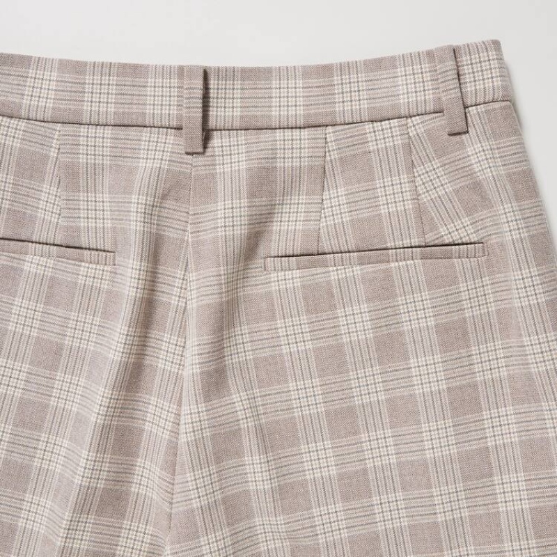 Dámské Kalhoty Uniqlo Smart Checked Ankle Length Béžový | NXUASGB-65