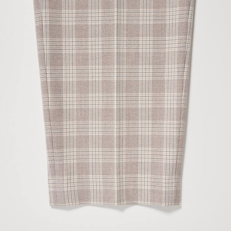 Dámské Kalhoty Uniqlo Smart Checked Ankle Length Béžový | NXUASGB-65