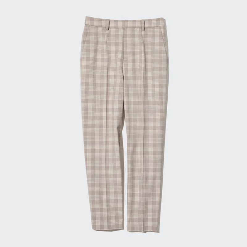 Dámské Kalhoty Uniqlo Smart Checked Ankle Length Béžový | NXUASGB-65