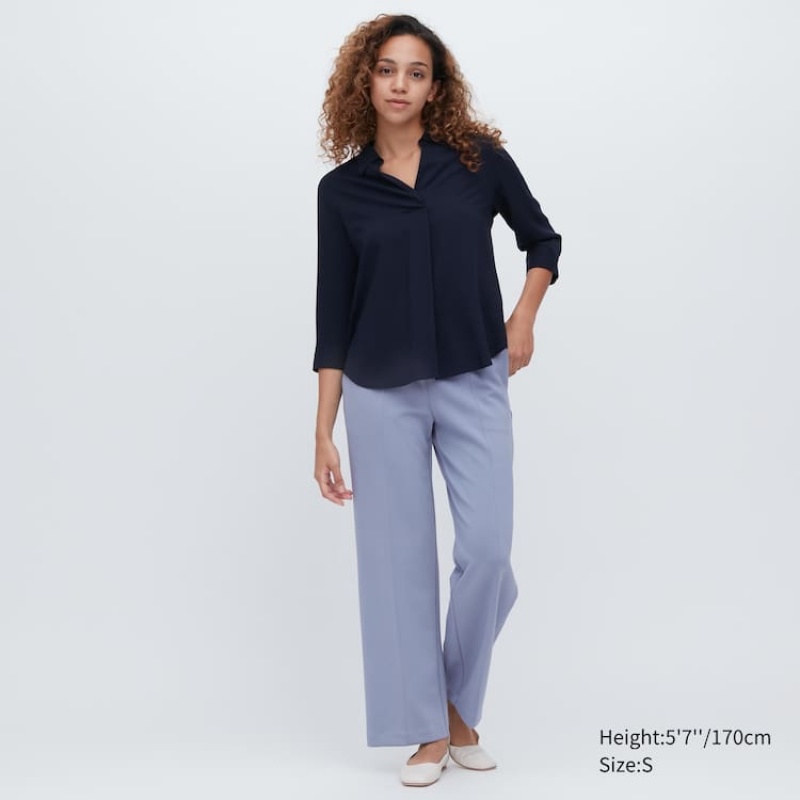 Dámské Kalhoty Uniqlo Stretch Rovný Leg Blankyt | YIHMQBV-30