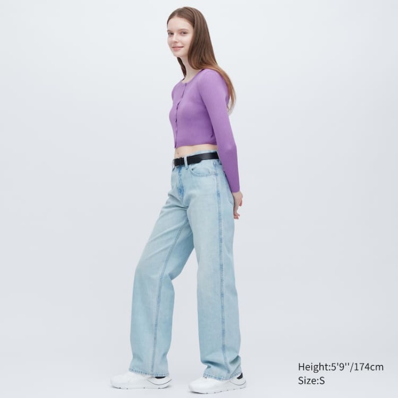 Dámské Kardigan Uniqlo Cropped Crew Neck Fialové | ASICFXR-04