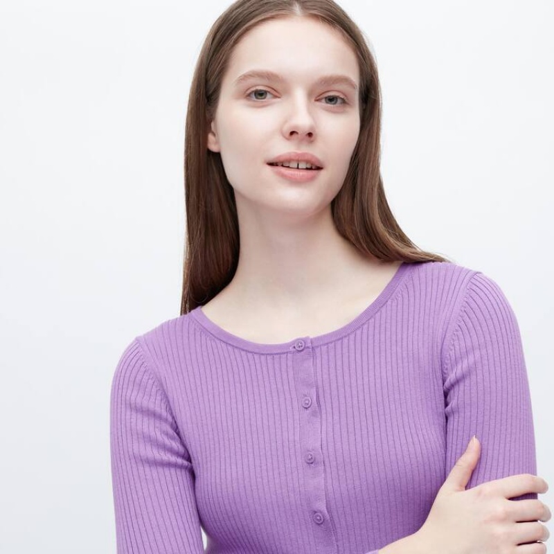 Dámské Kardigan Uniqlo Cropped Crew Neck Fialové | ASICFXR-04