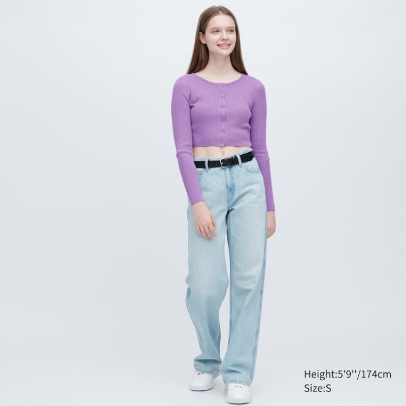 Dámské Kardigan Uniqlo Cropped Crew Neck Fialové | ASICFXR-04