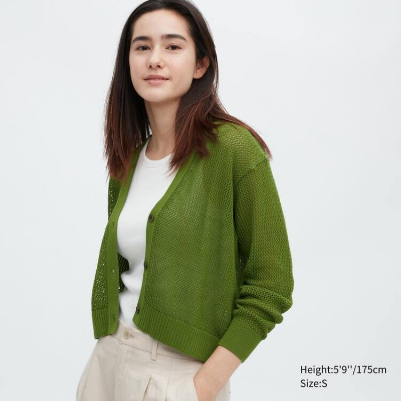 Dámské Kardigan Uniqlo Mesh Krátké Zelene | FQJEONK-59